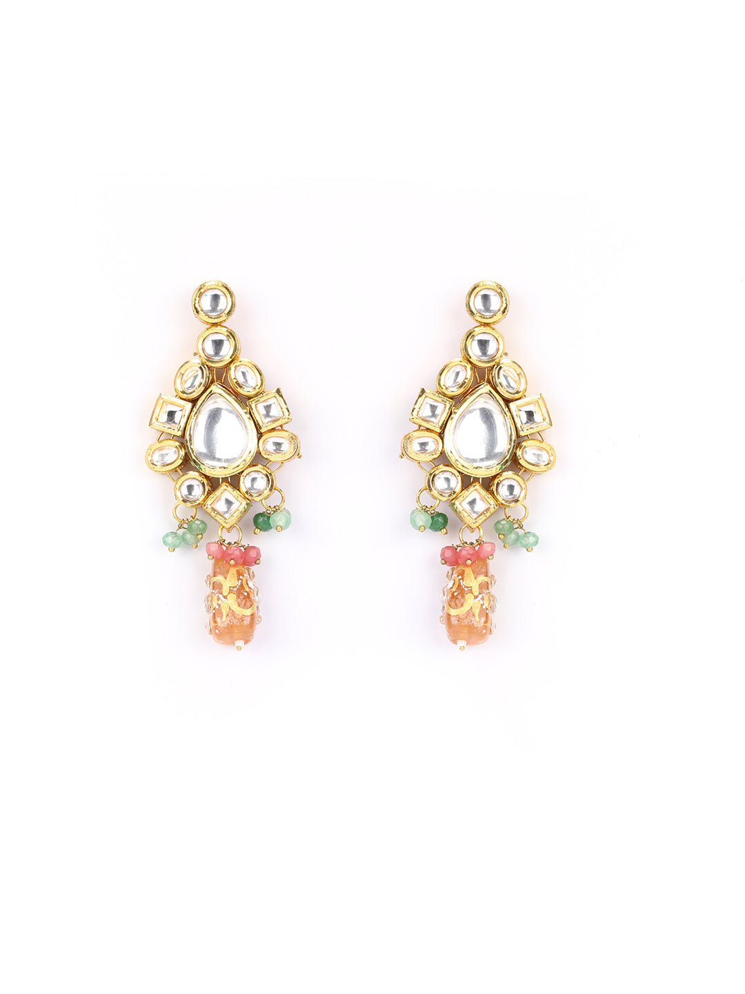 Peach Pearls Beads Kundan Gold Plated Choker Set with MaangTikka