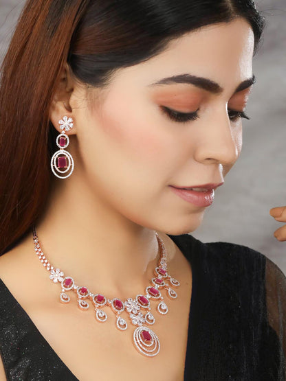 Ruby Roll - Pink American Diamond Rose Gold-Plated Jewellery Set