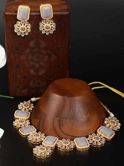 Grey Stones Kundan Gold Plated Jewellery Set
