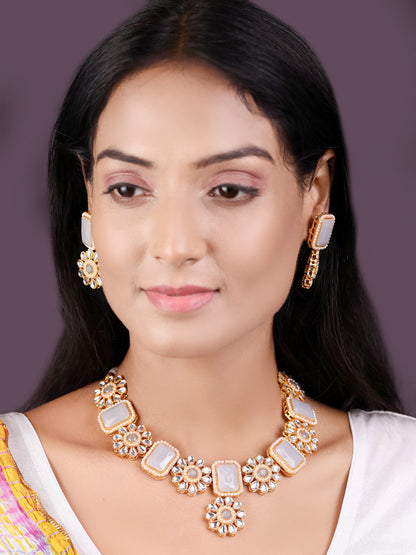 Grey Stones Kundan Gold Plated Jewellery Set