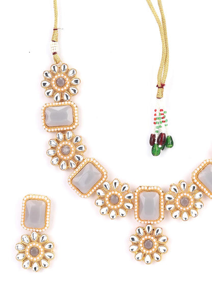 Grey Stones Kundan Gold Plated Jewellery Set
