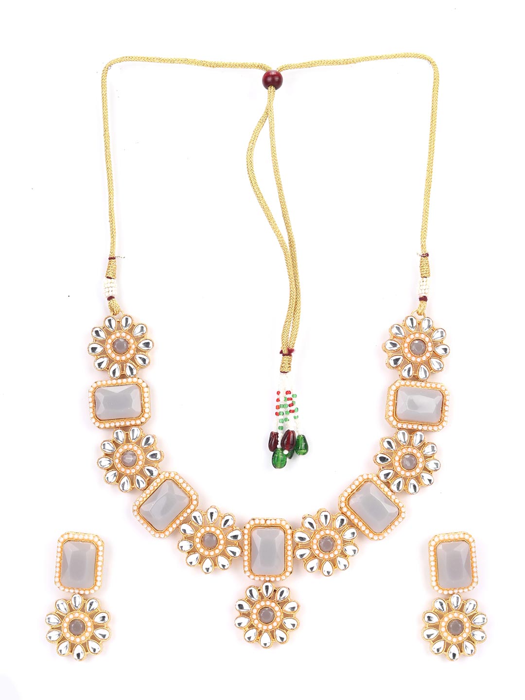 Grey Stones Kundan Gold Plated Jewellery Set