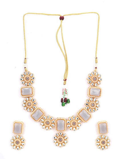 Grey Stones Kundan Gold Plated Jewellery Set