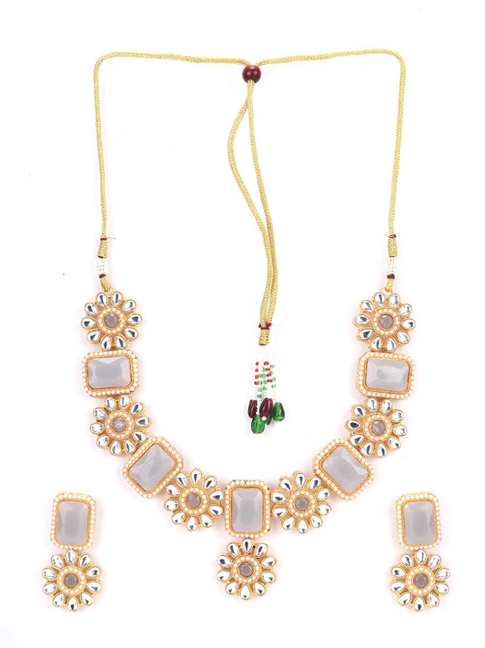 Grey Stones Kundan Gold Plated Jewellery Set