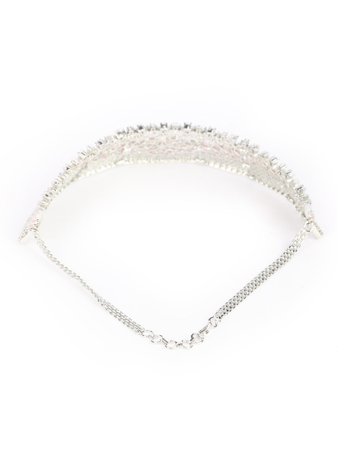 Pink American Diamond Silver Plated Choker Set with MaangTikka