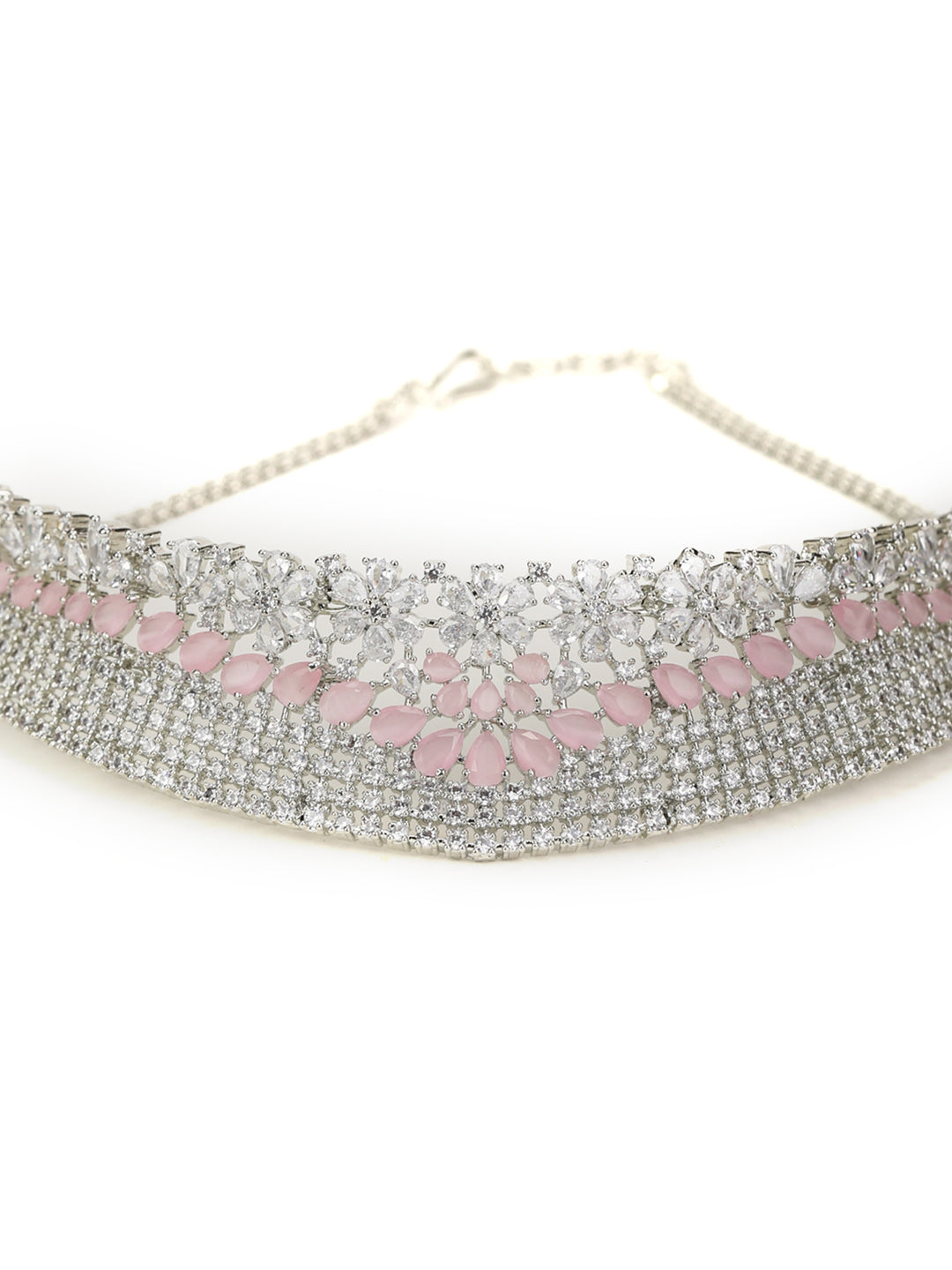 Pink American Diamond Silver Plated Choker Set with MaangTikka