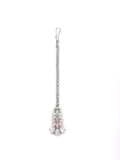 Pink American Diamond Silver Plated Choker Set with MaangTikka