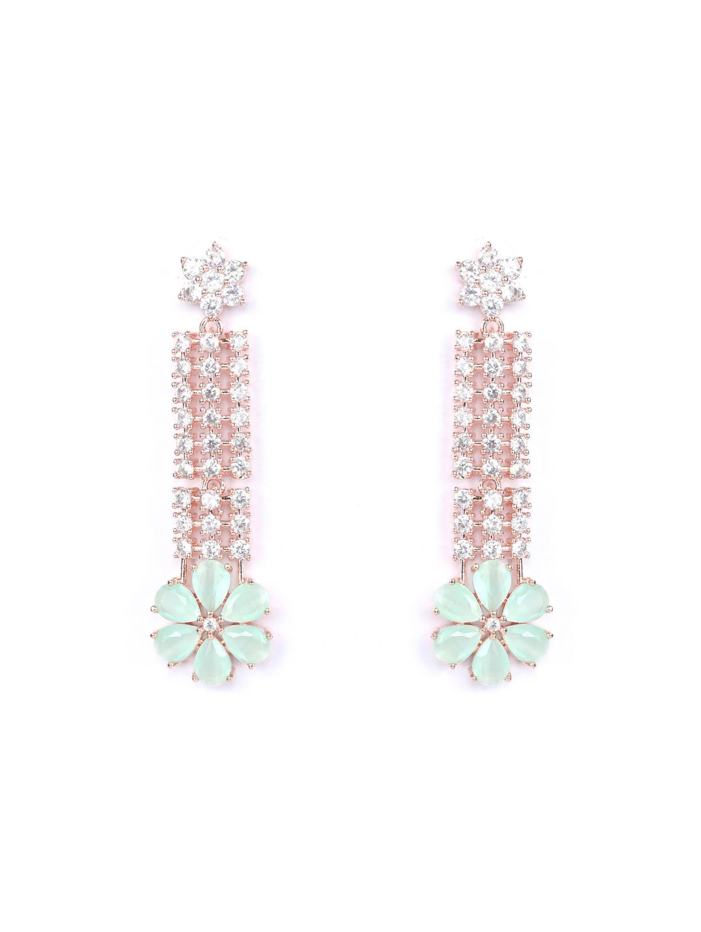 Minty Gold - Green American Diamond Cubic Zirconia Rose Gold Plated Choker Set with MaangTikka