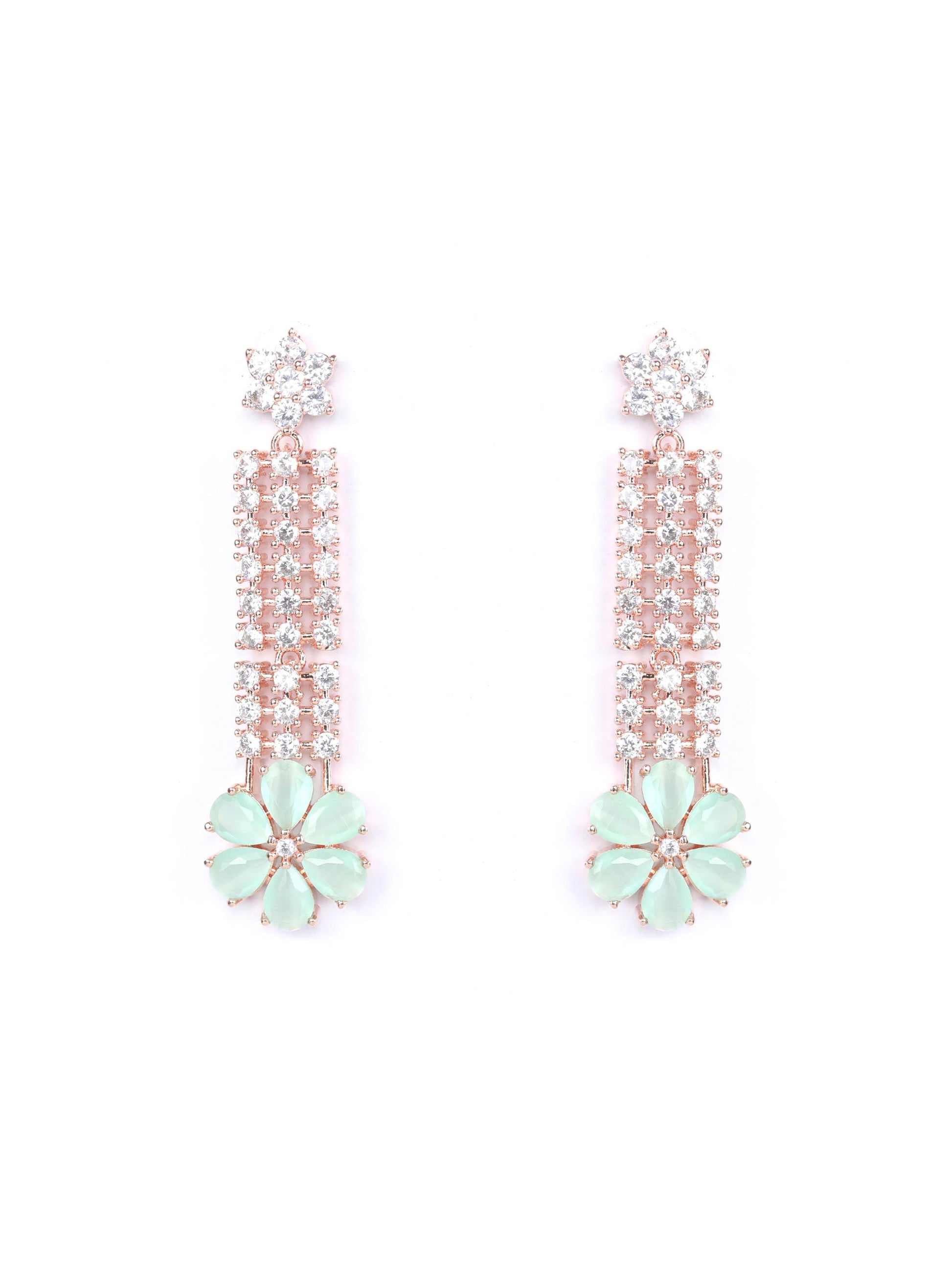 Minty Gold - Green American Diamond Cubic Zirconia Rose Gold Plated Choker Set with MaangTikka