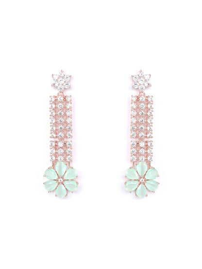 Minty Gold - Green American Diamond Cubic Zirconia Rose Gold Plated Choker Set with MaangTikka