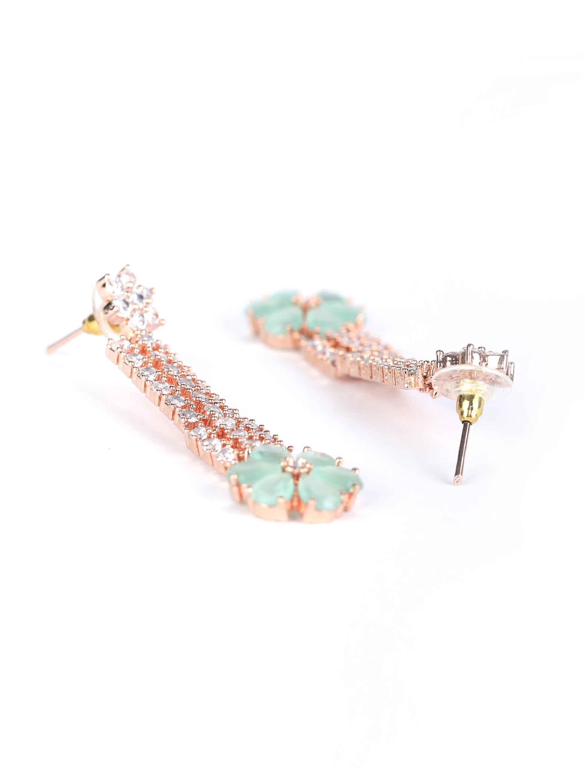 Minty Gold - Green American Diamond Cubic Zirconia Rose Gold Plated Choker Set with MaangTikka