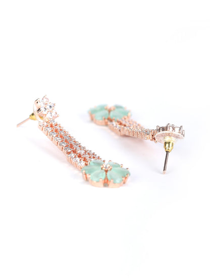 Minty Gold - Green American Diamond Cubic Zirconia Rose Gold Plated Choker Set with MaangTikka