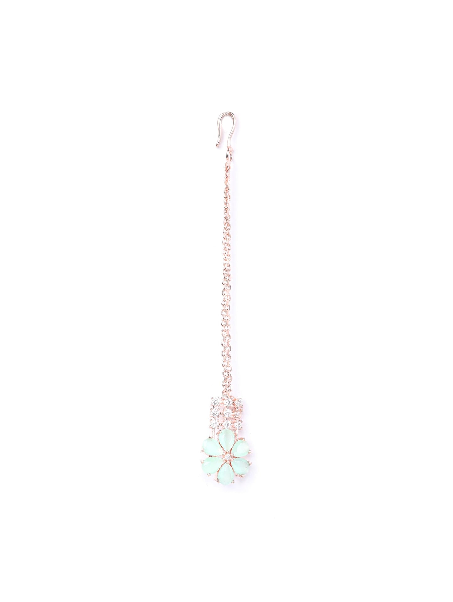 Minty Gold - Green American Diamond Cubic Zirconia Rose Gold Plated Choker Set with MaangTikka