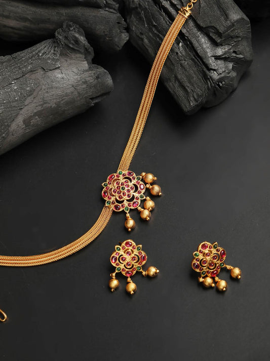Kemp Stones Gold Plated Floral Jewellery Set
