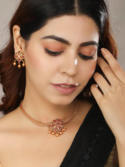 Kemp Stones Gold Plated Floral Jewellery Set
