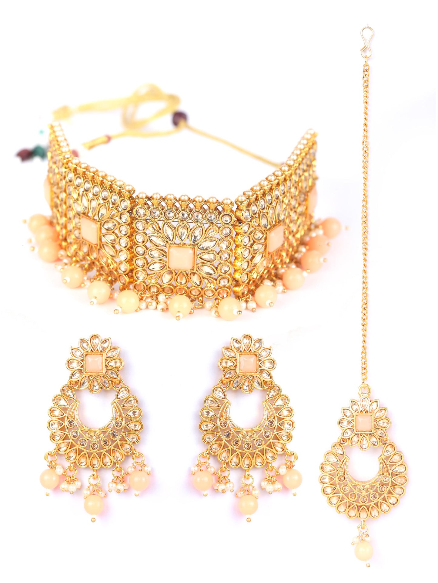 Orange Kundan Gold Plated Choker Set with MaangTikka