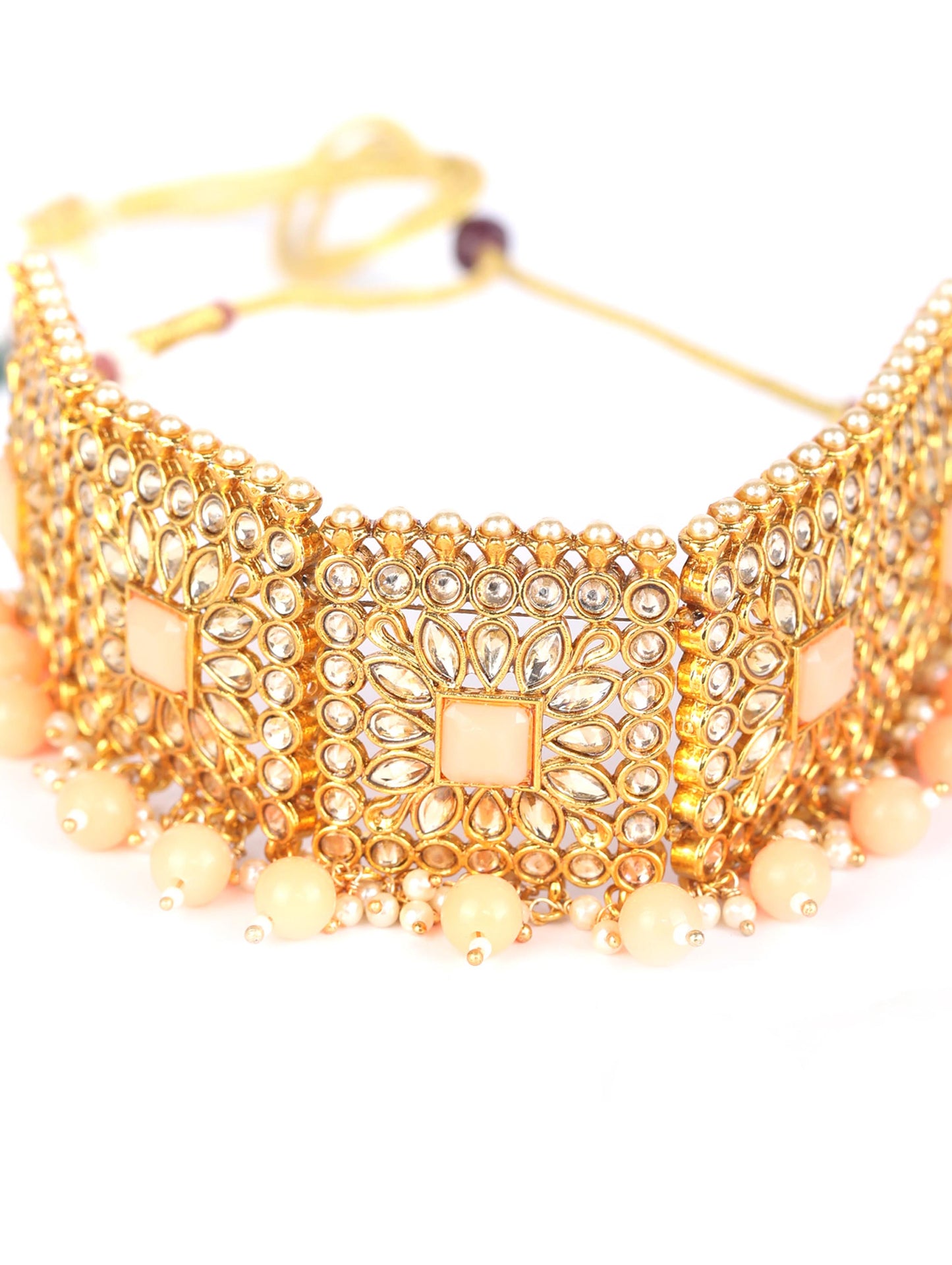 Orange Kundan Gold Plated Choker Set with MaangTikka
