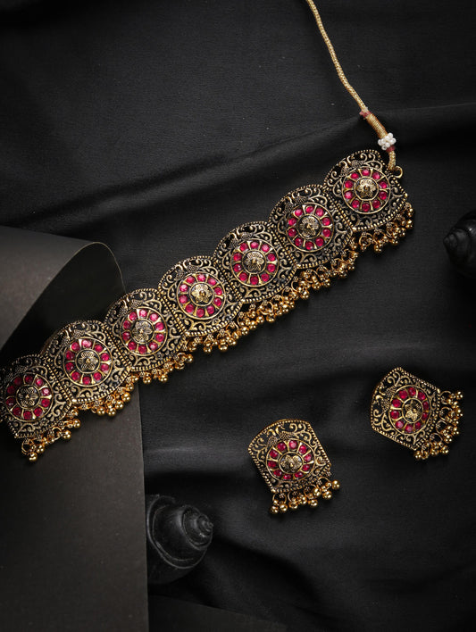 Ruby Stones Studded Gold Plated Choker Set