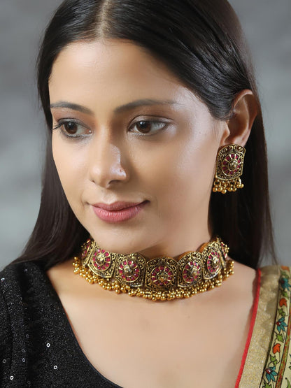 Ruby Stones Studded Gold Plated Choker Set