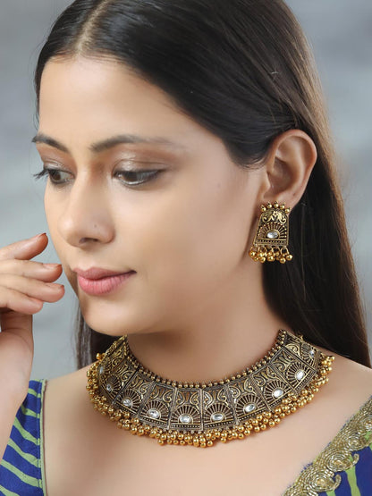 Golden Gaze - Kundan Gold Plated Oxidised Jewellery Set