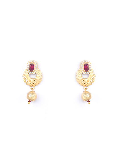 Leaf Twirl - Maroon Ruby American Diamond Gold Plated Jewellery Set