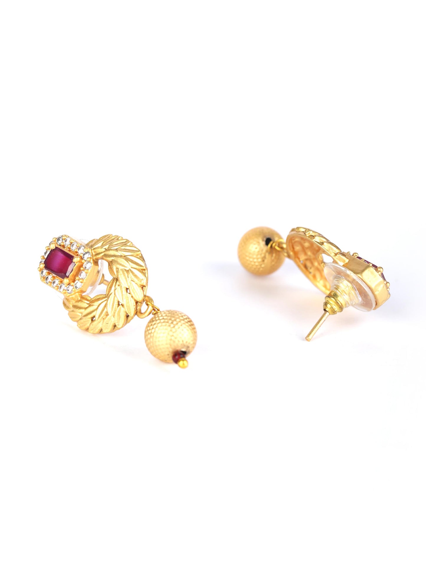 Leaf Twirl - Maroon Ruby American Diamond Gold Plated Jewellery Set