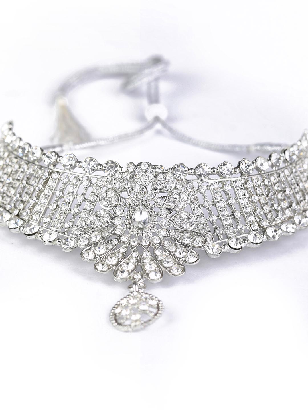 Floral Luster - Kundan Silver Plated Choker Set with MaangTikka