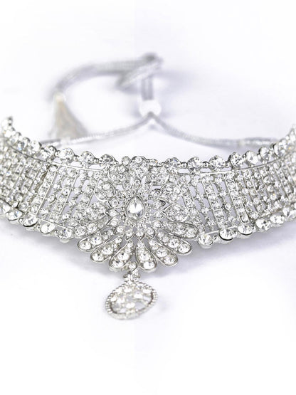 Floral Luster - Kundan Silver Plated Choker Set with MaangTikka