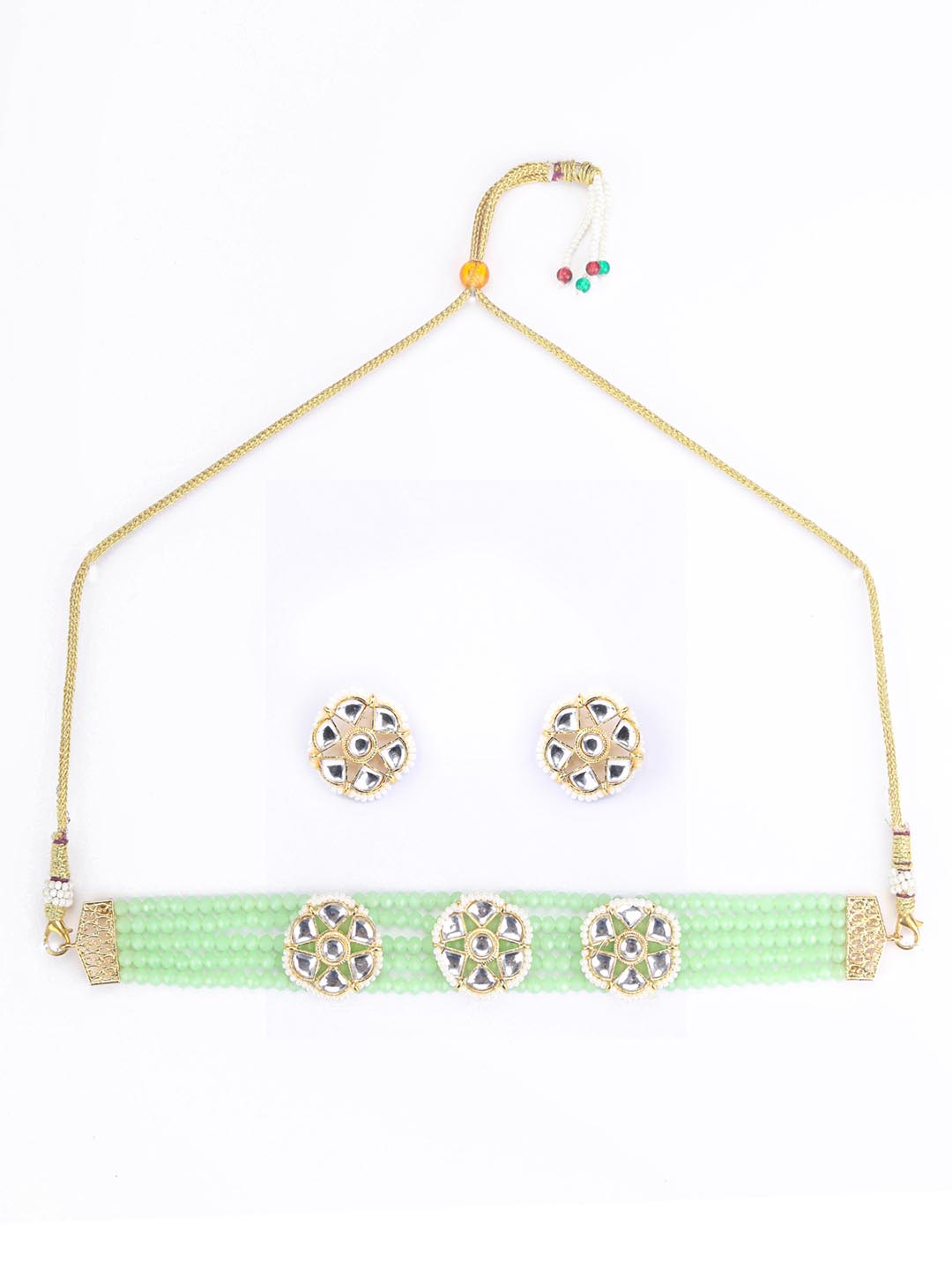 Mint Green White Kundan Gold Plated Choket Set