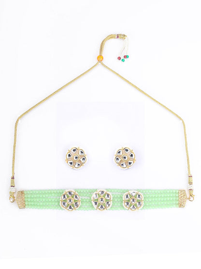 Mint Green White Kundan Gold Plated Choket Set