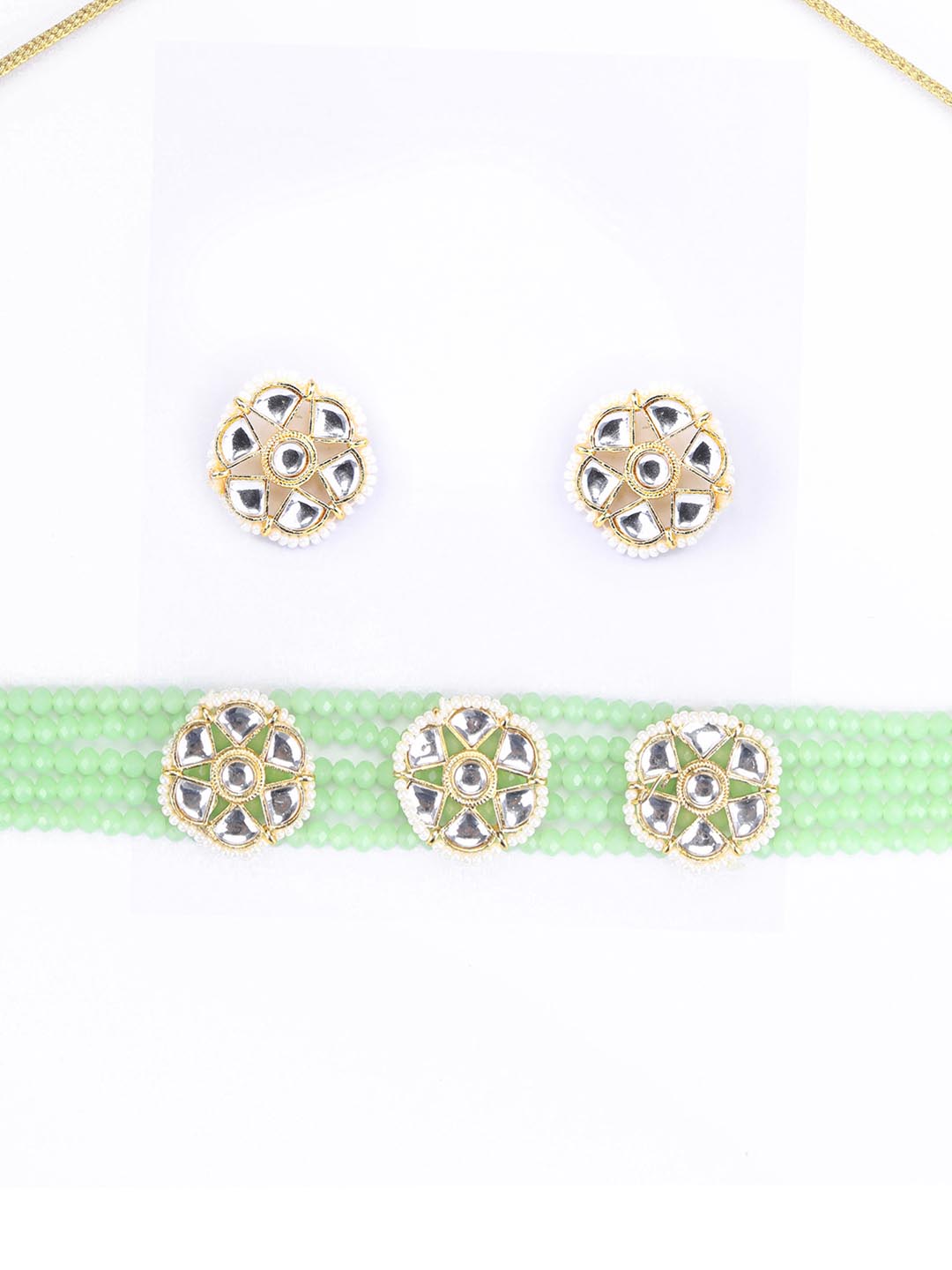 Mint Green White Kundan Gold Plated Choket Set