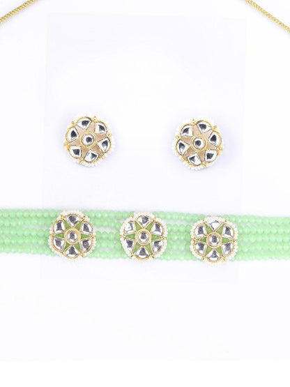 Mint Green White Kundan Gold Plated Choket Set