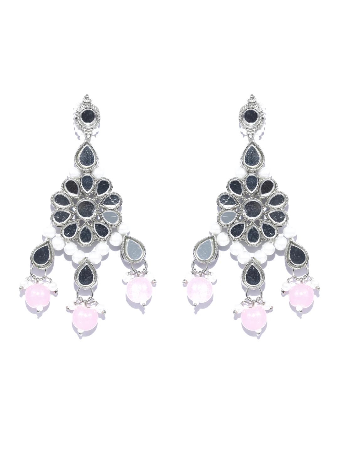 White Pink Silver Plated Choker Set with MaangTikka
