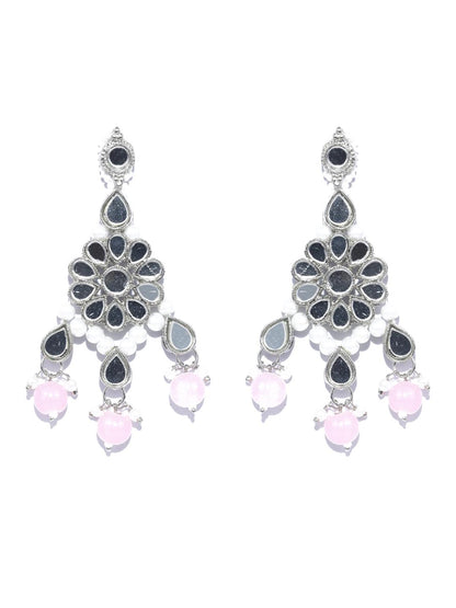 White Pink Silver Plated Choker Set with MaangTikka