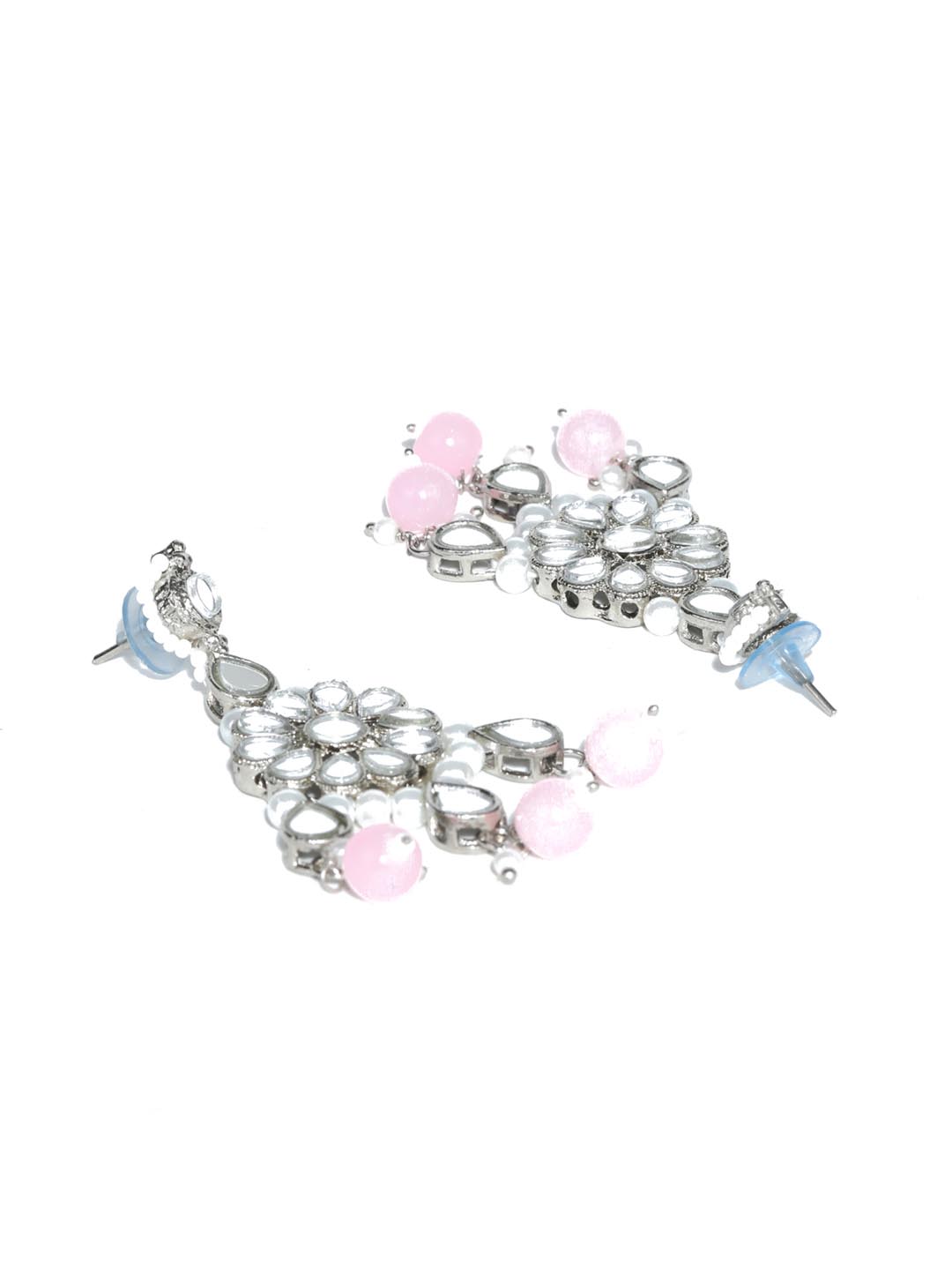 White Pink Silver Plated Choker Set with MaangTikka