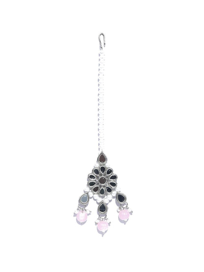 White Pink Silver Plated Choker Set with MaangTikka