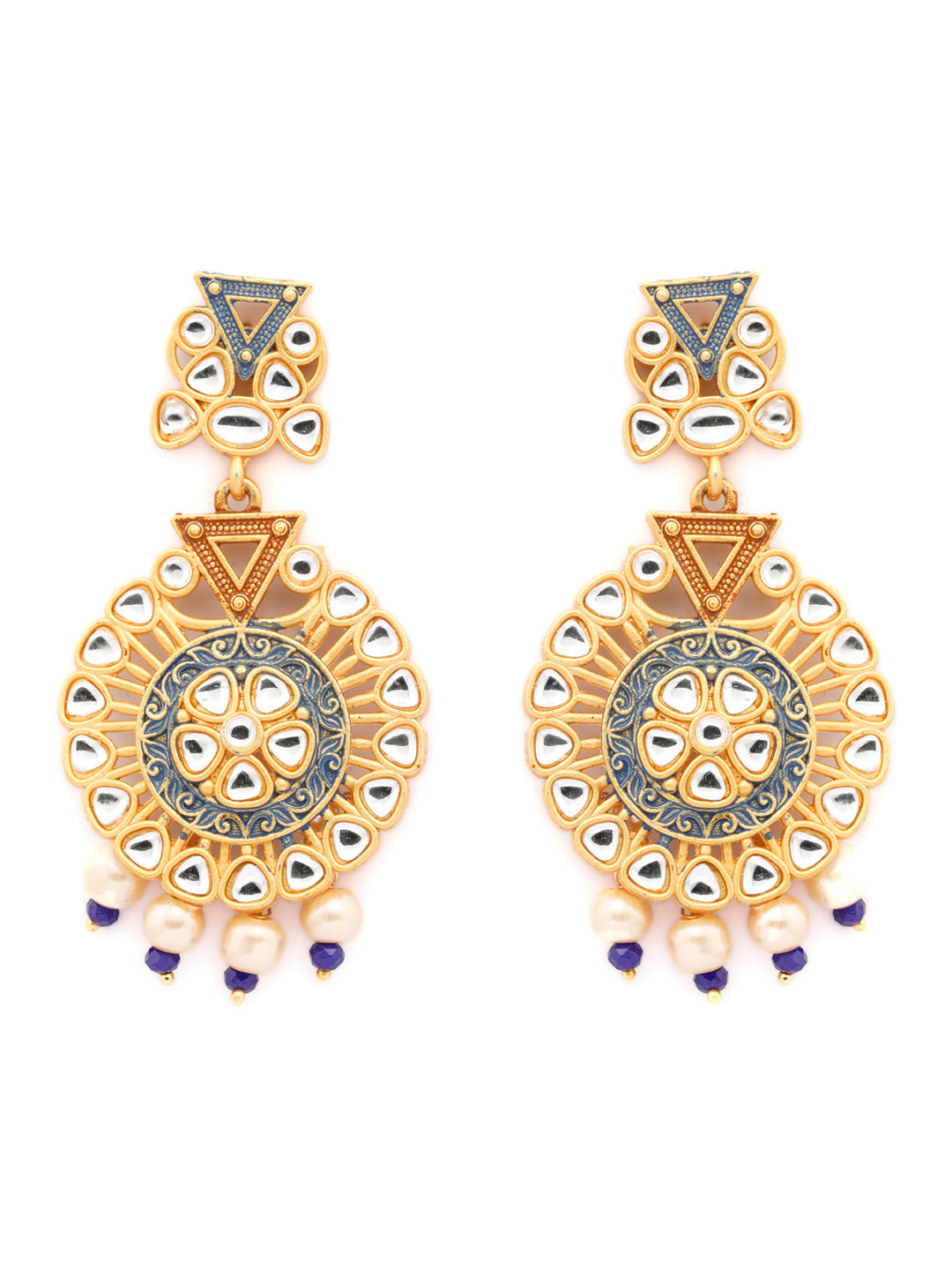 Ethnic Gold & Blue Kundan Studded Meenakari Jewellery Set