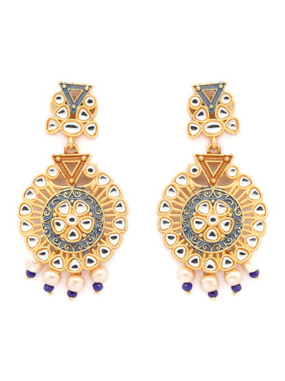 Ethnic Gold & Blue Kundan Studded Meenakari Jewellery Set