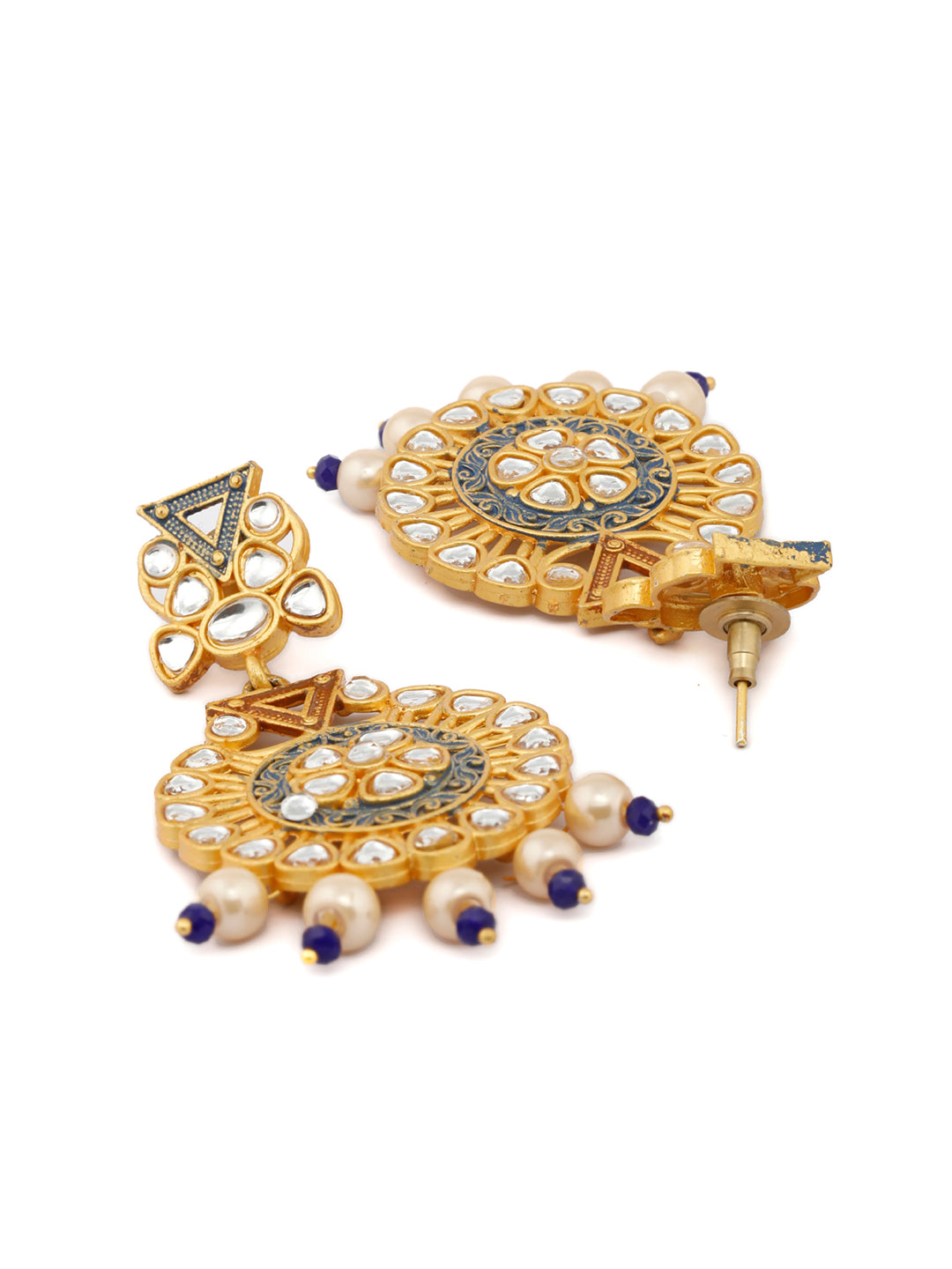 Ethnic Gold & Blue Kundan Studded Meenakari Jewellery Set