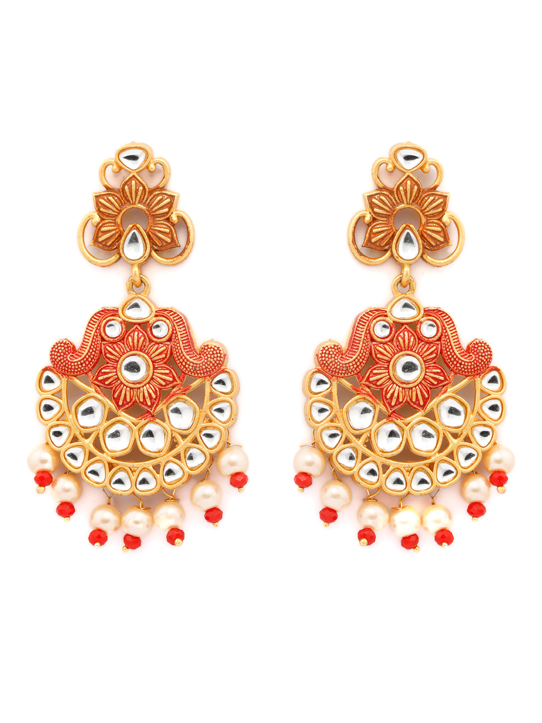 Ethnic Gold & Red Floral Meenakari Jewellery Set