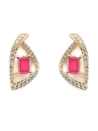 Pink American Diamond Gold Plated Pendant & Earring Set