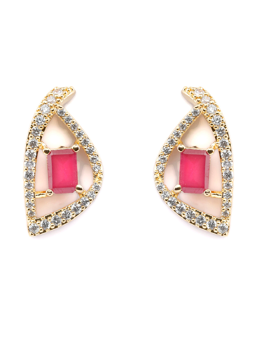 Pink American Diamond Gold Plated Pendant & Earring Set