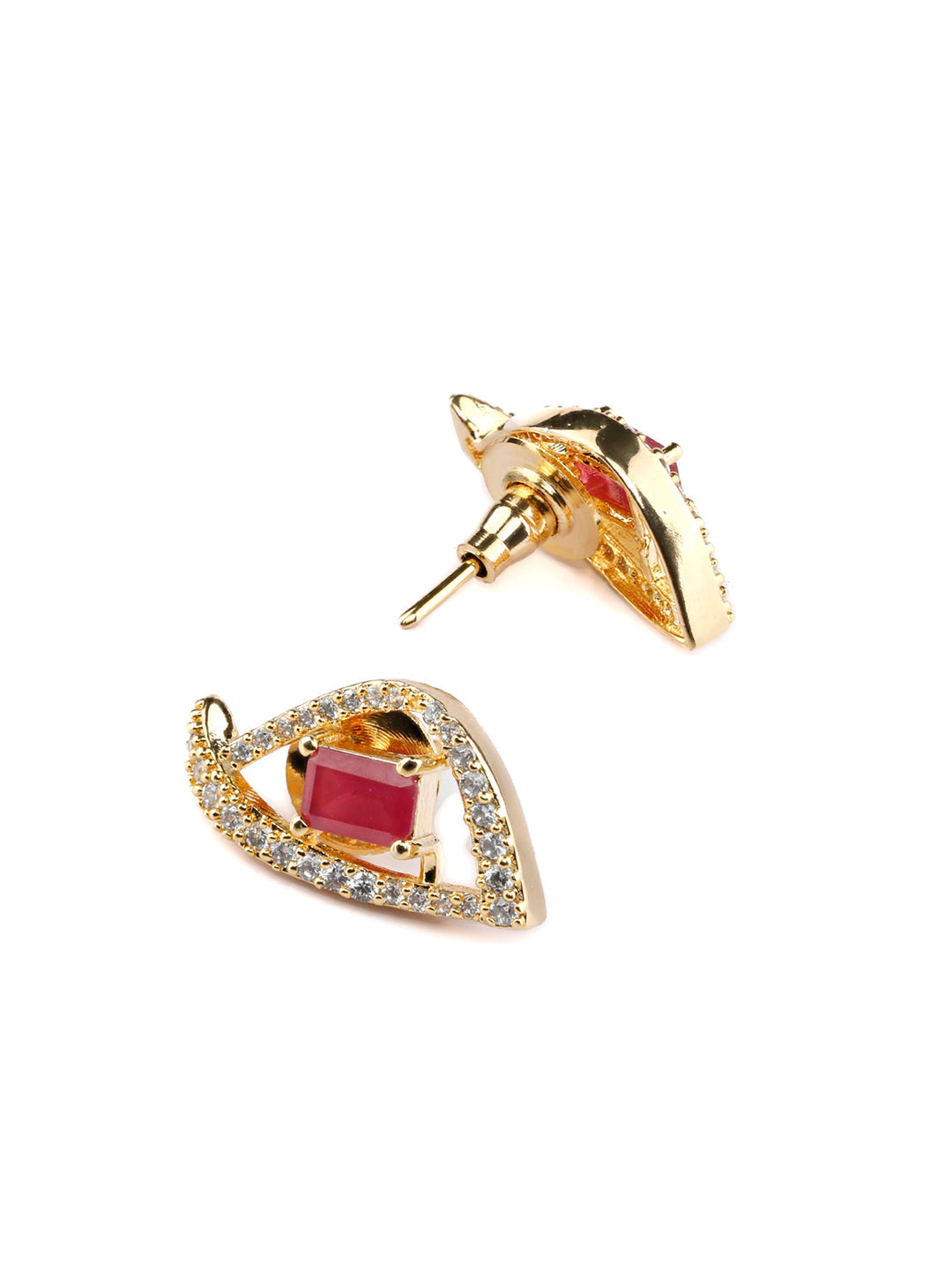 Pink American Diamond Gold Plated Pendant & Earring Set