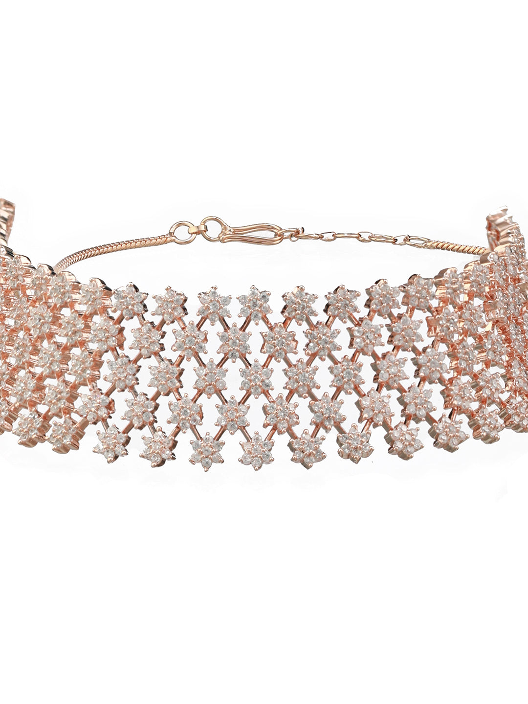Tiny Flower Link American Diamond Rose Gold-Plated Jewellery Set