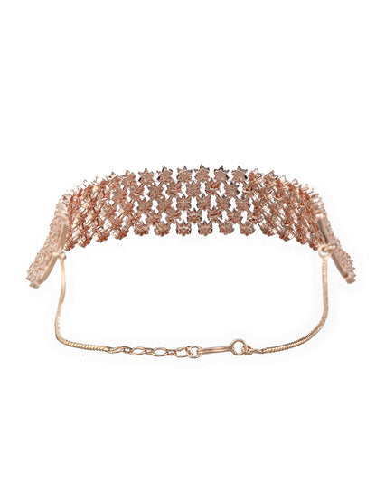 Tiny Flower Link American Diamond Rose Gold-Plated Jewellery Set