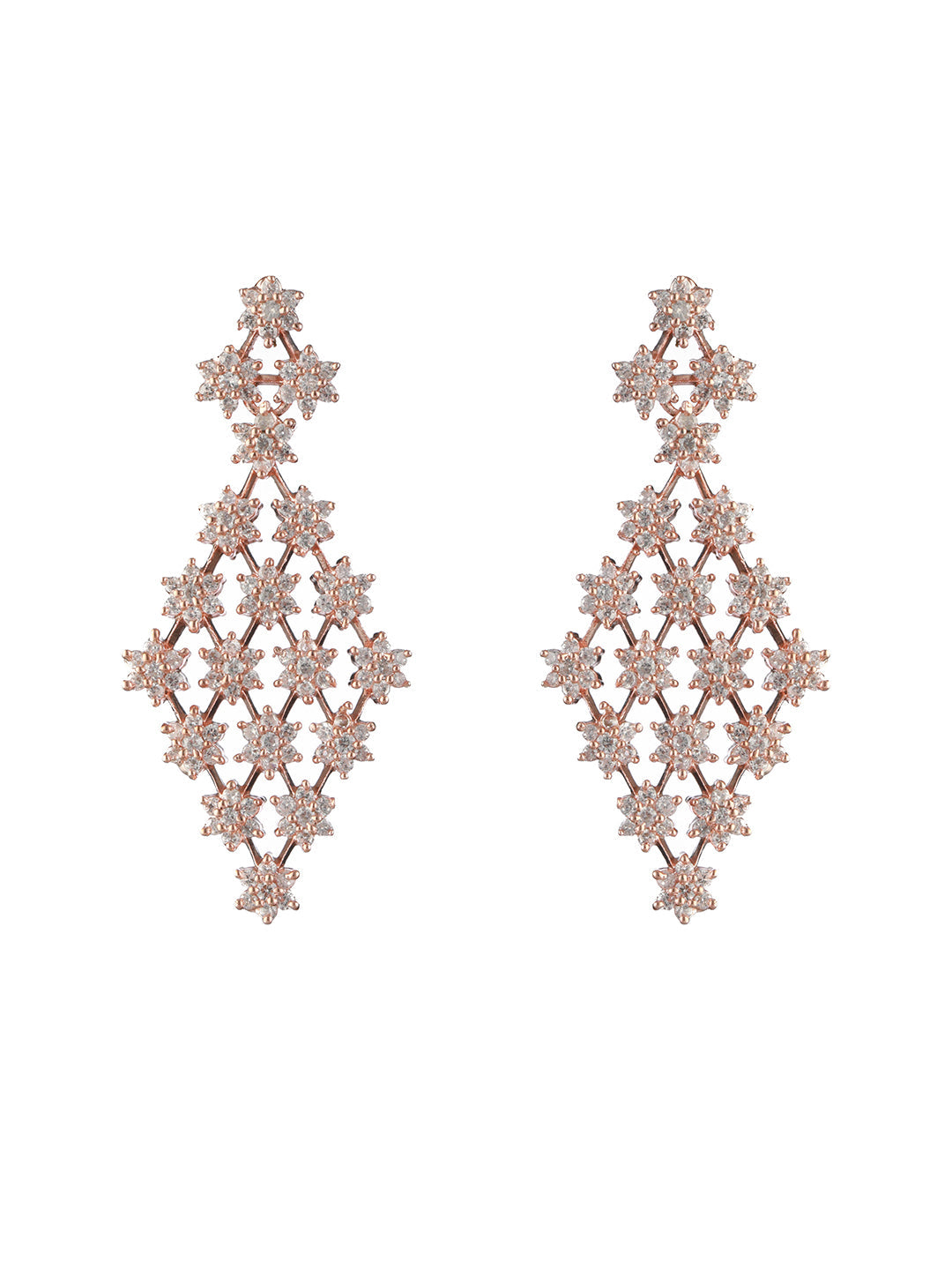 Tiny Flower Link American Diamond Rose Gold-Plated Jewellery Set