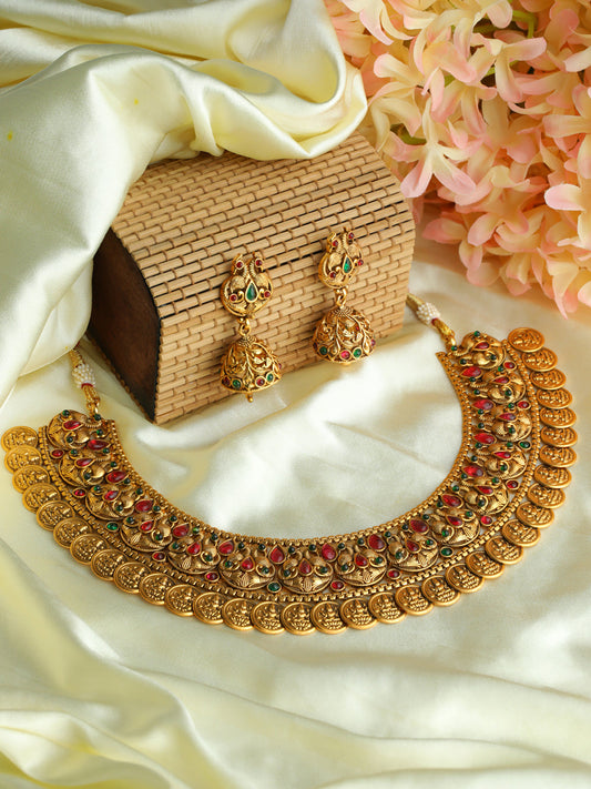 Priyaasi Traditional Peacock Pattern Gold Plated Jewellery Set