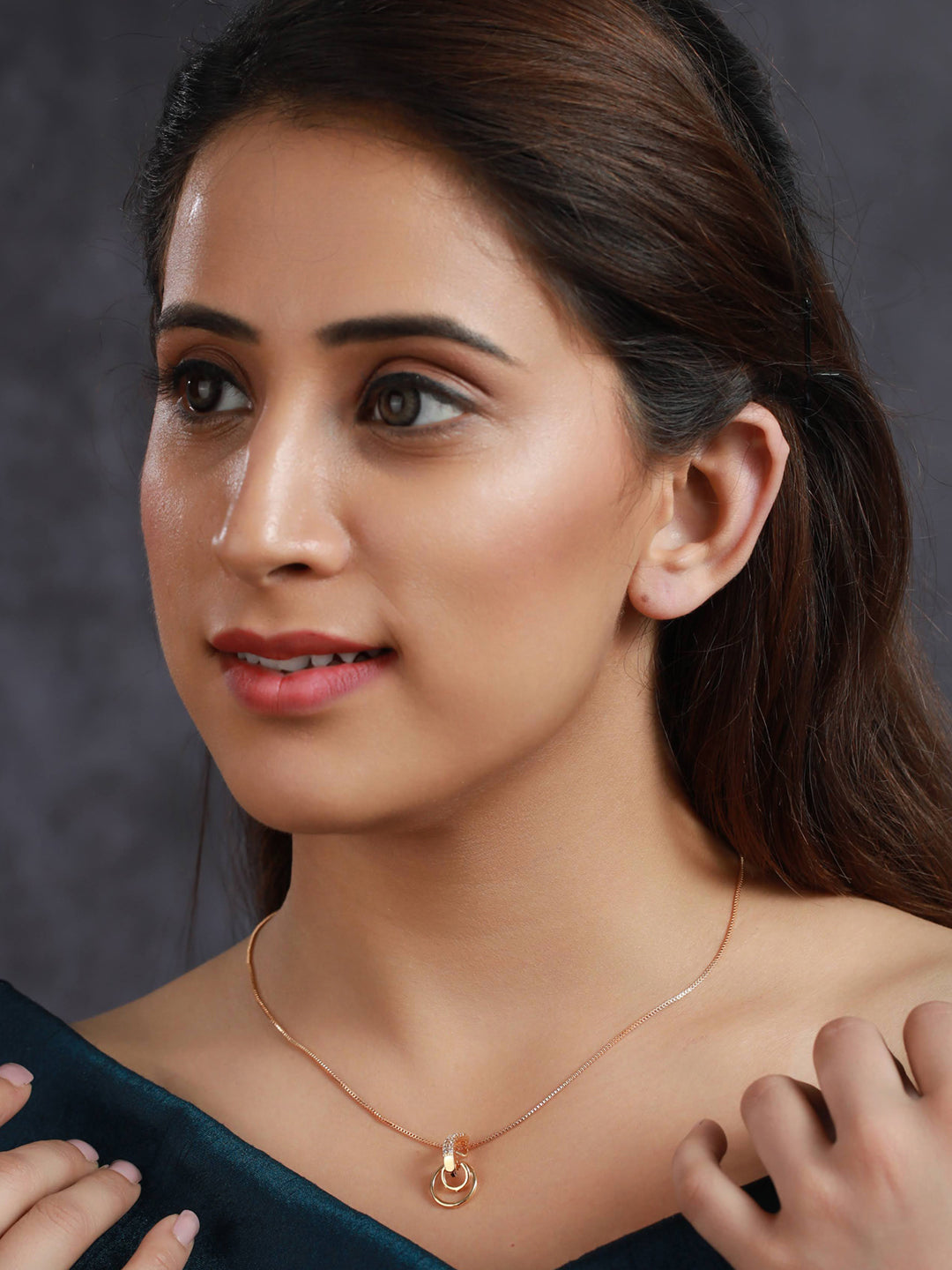 Priyaasi Dual Rings American Diamond Gold Plated Necklace