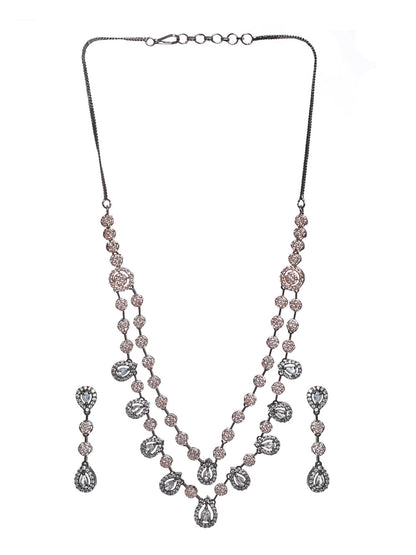 Priyaasi Black Rose Gold Plated AD Studded Dual-Layered Jewellery Set