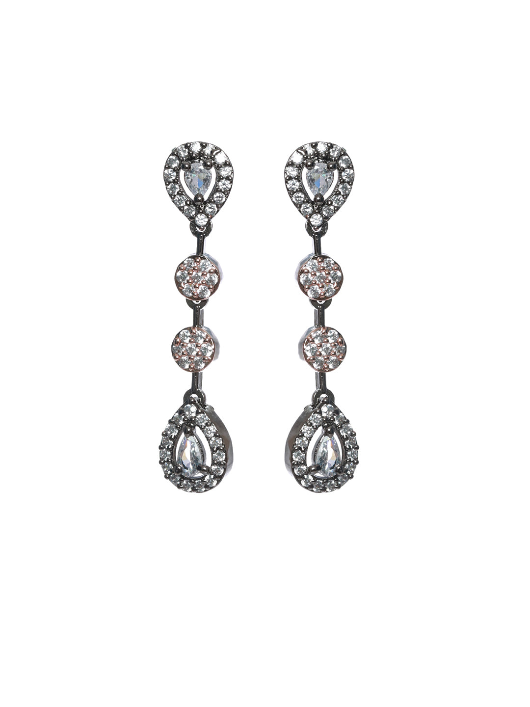 Priyaasi Black Rose Gold Plated AD Studded Dual-Layered Jewellery Set